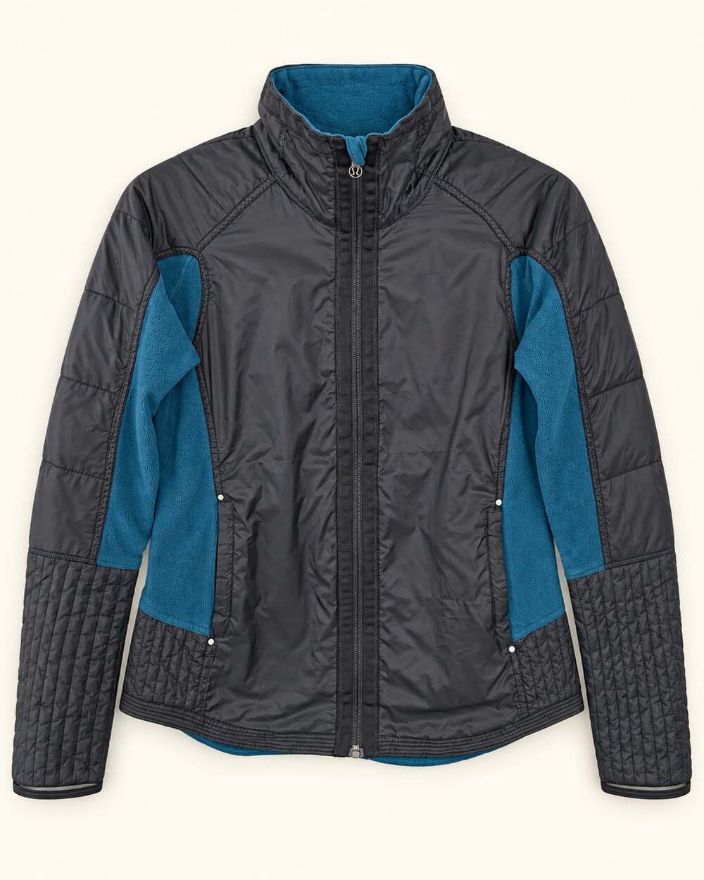 Lululemon Run Bundle Up Jacket Black Blue Down Fleece Size 10